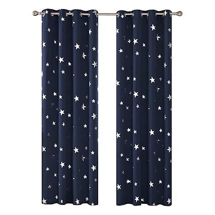 Deconovo Star Foil Printed Eyelet Blackout Curtains For Boys