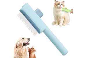 SCAPPOF Pet Hair Removal Comb Flea Comb, 2025 New One-Click Self-Cleaning Pet Hair Removal Combs, Pats Brush with Release Button, for Massaging and Cleaning Shedding Pets Hairs (Blue)