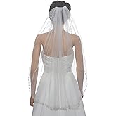 SAMKY 1T 1 Tier Floral Vine Pearl Beaded Bridal Wedding Veil Fingertip Length 36"