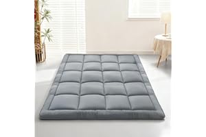 ALPSWAN Japanese Floor Mattress Futon, Thick 5-Layer Roll Up Foldable Mattress, Comfortable Foam Tatami Mat Sleeping Pad for Adult and Kids (Gray, Full)