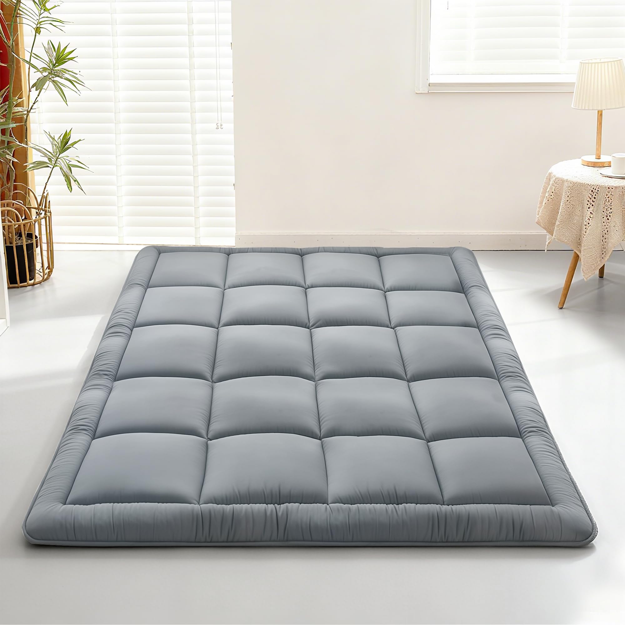 Photo 1 of ***(HEAVILY USED/ MINOR STAINS)***Japanese Floor Mattress Futon, Thick 5-Layer Roll Up Foldable Mattress, Comfortable Foam Tatami Mat Sleeping Pad (Gray, Twin)