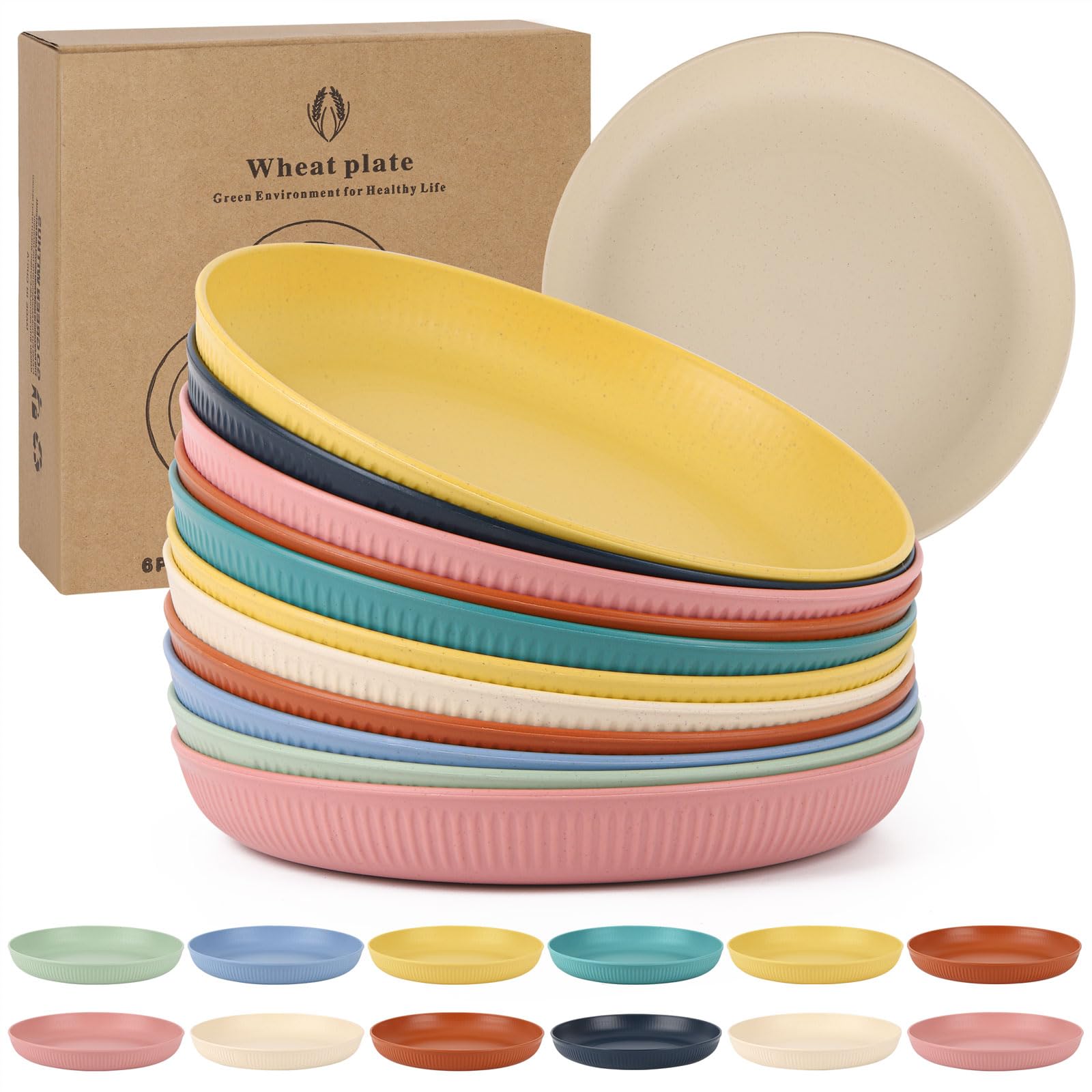 Photo 1 of ***6 pieces missing*** LoveBB 12 PCS Plastic Wheat Straw Plates, 9 Inch Unbreakable Kids Plate Deep Dinner Plates- Microwave and Dishwasher Safe Plate for RV, Traveling, Camper, Picnics, 8 Colors