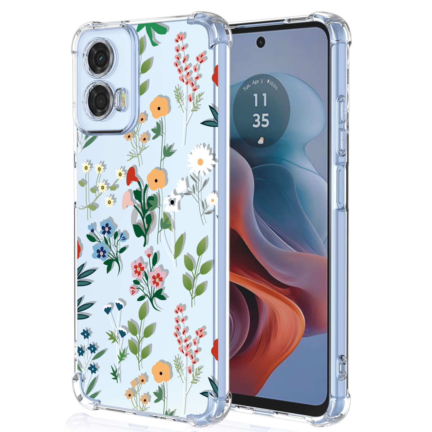 XINYEXIN Clear Case for Motorola Moto G34 Flowers Floral Pattern Design Slim Shockproof Transparent Soft TPU Bumper Case Protective Cover - Flower Art — image 1