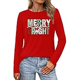 COMIZI Womens Merry and Bright Shirt Long Sleeve Merry Christmas Gnome T-Shirt Xmas Holiday Tee Tops