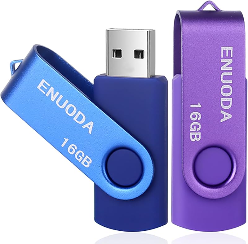 ENUODA 16GB USB 2.0 Flash Drive 2 Pack Swivel Design Purple Blue