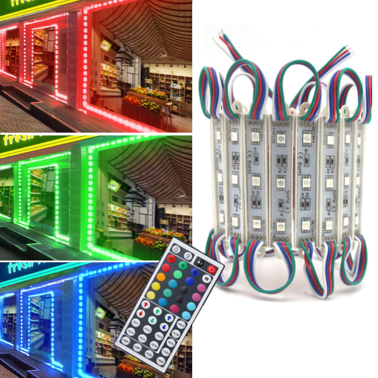 Storefront Lights, Pomelotree 2 Pack 3 Led 40PCS 5050 Super Bright LED Module Lights Waterproof Decorative Light with Tape Adhesive for Store Window Lighting and Advertising Signs