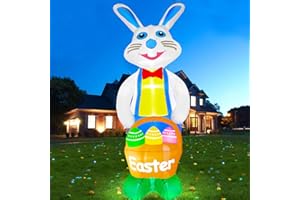 AMENON 12 Ft Tall Easter Inflatables Bunny with Basket and Eggs Easter Outdoor Decorations Inflatables Bunny Blow Up LED Lighted Easter Bunny Decor for Indoor Outdoor Holiday Yard Lawn Decor