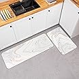 Colorful Star 2 Pieces Waterproof Cushioned Kitchen Rugs Set PVC Leather Runner, Non-Slip, Anti Fatigue and Comfort Floor Mat for Kitchen Laundry Decor 17"x29"+17"x47" White Gold Marble…