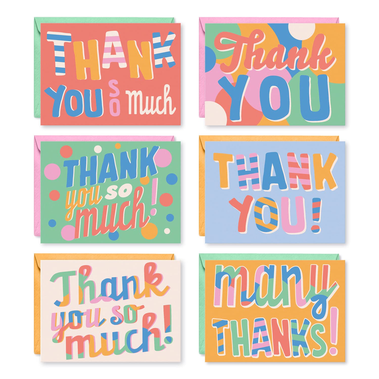 S&O Fun Thank You Cards with Envelopes - Blank decor sheets for Handwritten Messages, Appreciation Cards with Envelopes, Set of 24 Gratitude Notes for Teachers with Colorful Cover