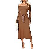 OULESIS Sweater Dress for Women Fall 2025 Off The Shoulder Long Sleeve Ribbed Knit Bodycon Maxi Dresses Formal Wedding Dress