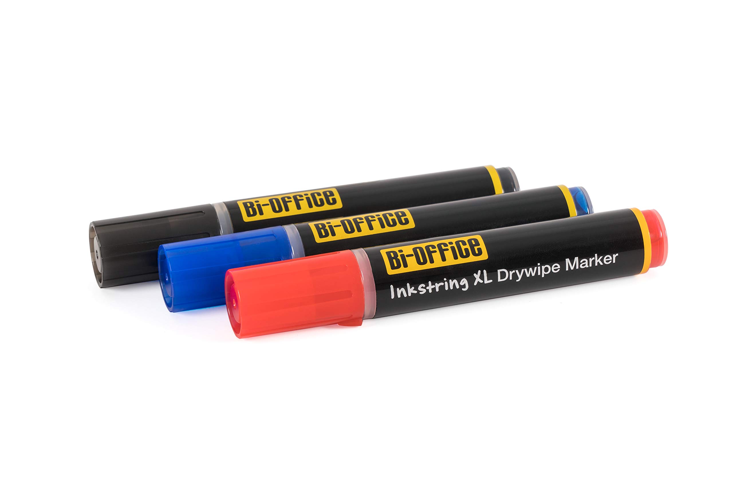 Bi-Office InkstringXL Dry wipe Marker for White Boards with Gel Ink and 3 mm Round Tip – Black, Red and Blue, Pack of 3