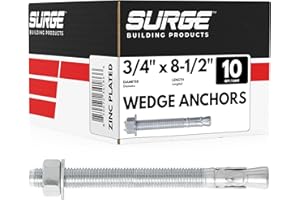 SURGE BUILDING PRODUCTS 3/4" x 8-1/2" Zinc-Plated Wedge Anchors for Concrete and Cement | Heavy-Duty 3/4 Concrete Anchors (Box of 10)