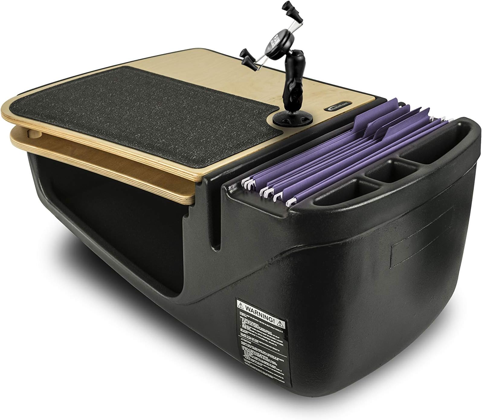 AutoExec AUE10062 GripMaster Car Desk Birch Finish with Built-in 200 Watt Power Inverter and Phone Mount