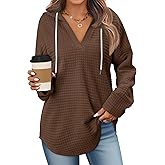 ONLYSHE Womens Hoodie Sweatshirt Lightweight Cozy Waffle Knit Pullover Top with Kangaroo Pockets