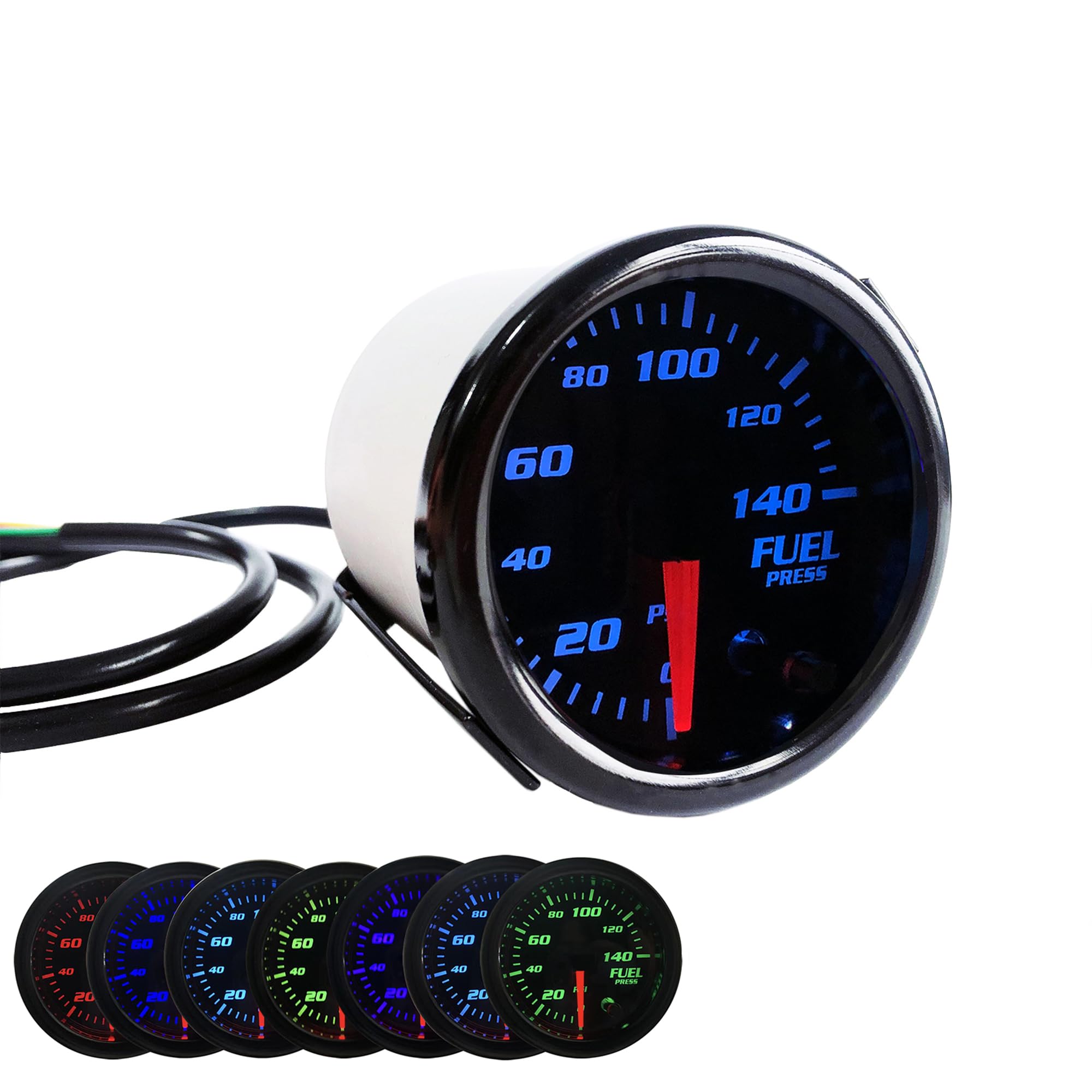Photo 1 of 2-1/16" 52mm Fuel Press Gauge Tinted 7 Color 0-140 PSI Fuel Pressure Gauge Kit Includes Electronic Sensor