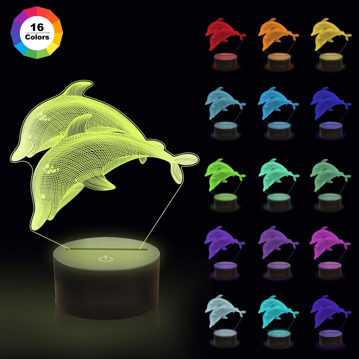 Coopark Dolphin Night light for Kid Ocean 3D Optical Illusion Porpoise Lamp ,16 Color Changing Remote Control Best Christmas Halloween Birthday Gift for Child Baby Boy - Image 4
