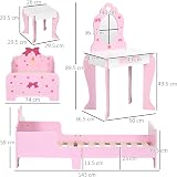 ZONEKIZ 3PC Kids Bedroom Furniture Set Bed Vanity Table Stool Pink Princess view 7
