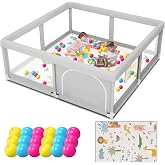 besuhot Baby Playpen with Mat and Ocean Balls 50 x 50 inch | Play pen for Babies and Toddlers, Baby Fence with Gate, Sturdy S