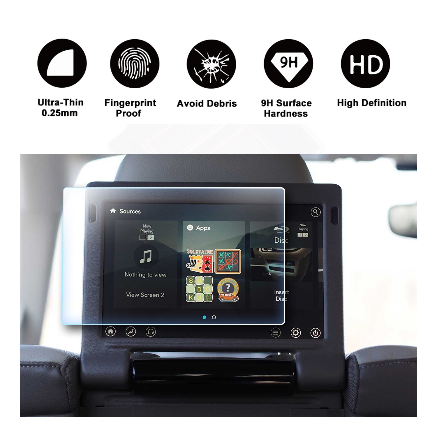 [2PCS] 2016 2017 2018 Chrysler Pacifica Display Rear Seat TV Glass Screen Protector, HD Clear TEMPERED GLASS Ultra HD Extreme Clarity (10 Inch Rear Seat Screen)