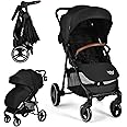 BABY JOY Baby Stroller, High Landscape Infant Carriage Newborn Pushchair with Foot Cover, Cup Holder, 5-Point Harness, Adjustable Backrest & Canopy, Suspension Wheels, Easy One-Hand Fold (Black)