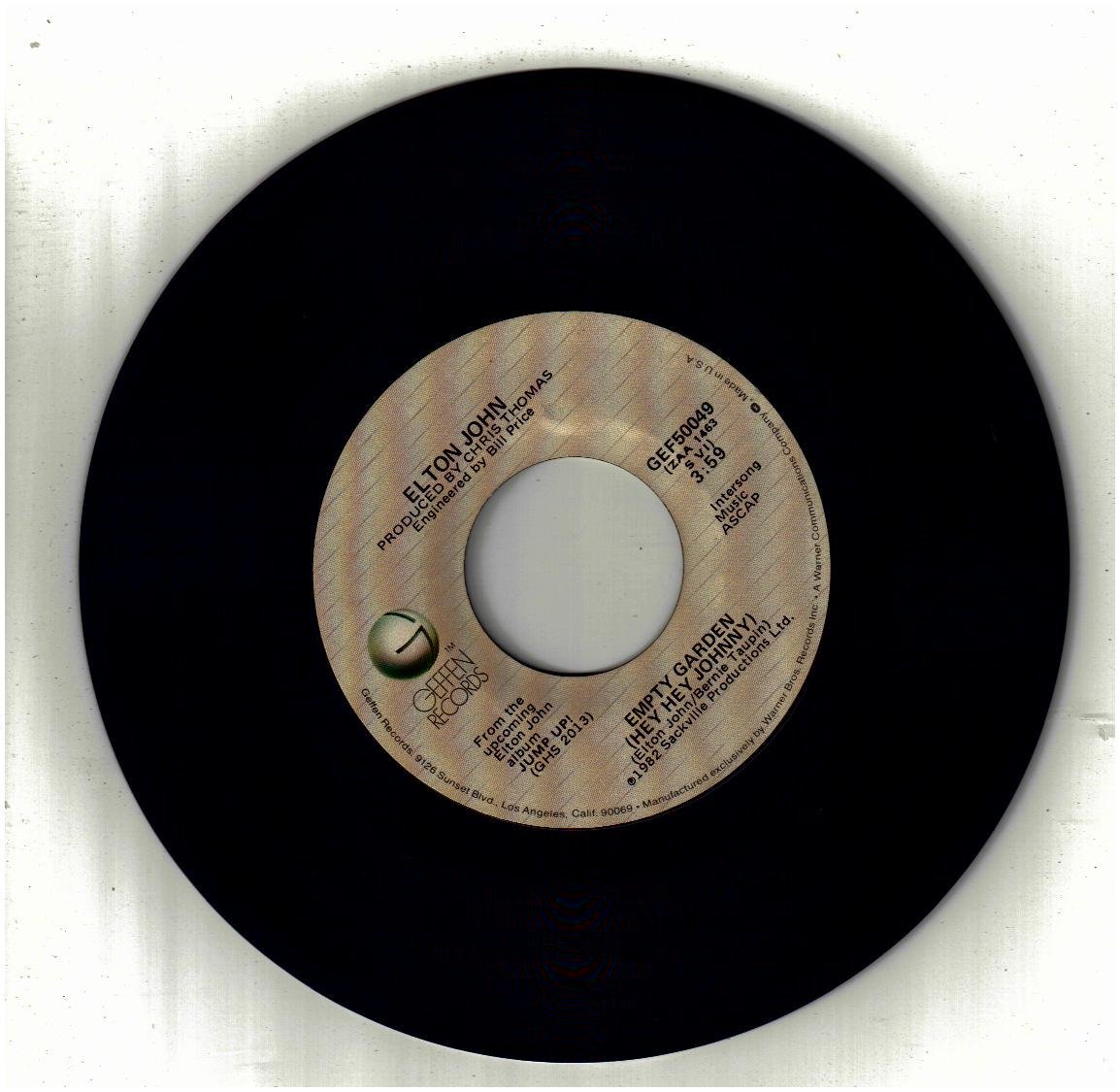 Elton John John Elton Empty Garden Hey Hey Johnny 45rpm