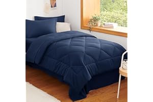 CozyLux Twin Comforter Set with Sheets Navy Blue - 5 Pieces Bed in a Bag Twin, All Season Bed Set for Girls and Boys, Bedding Set with Down Alternative Comforter, Sheets, Pillowcase & Sham