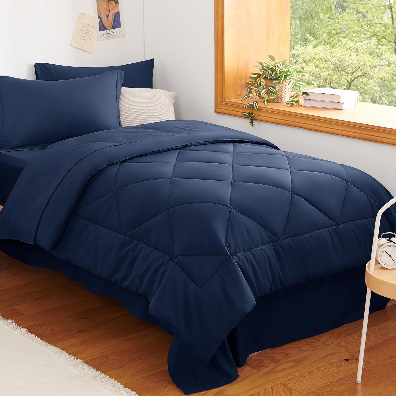 CozyLux Twin XL Comforter Set with Sheets Navy - 7 Pieces Bed in a Bag