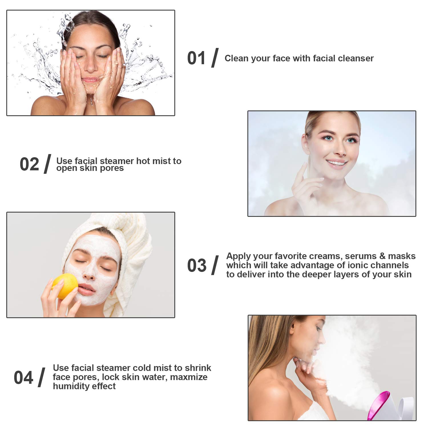 Facial Steamer, Nano Ionic Facial Steamer, Skin Warm Mist Moisturizing Face Steamer for Woman Facial Home Sauna Spa, with Free 5 Pieces Blackhead Extractor Kit: Beauty
