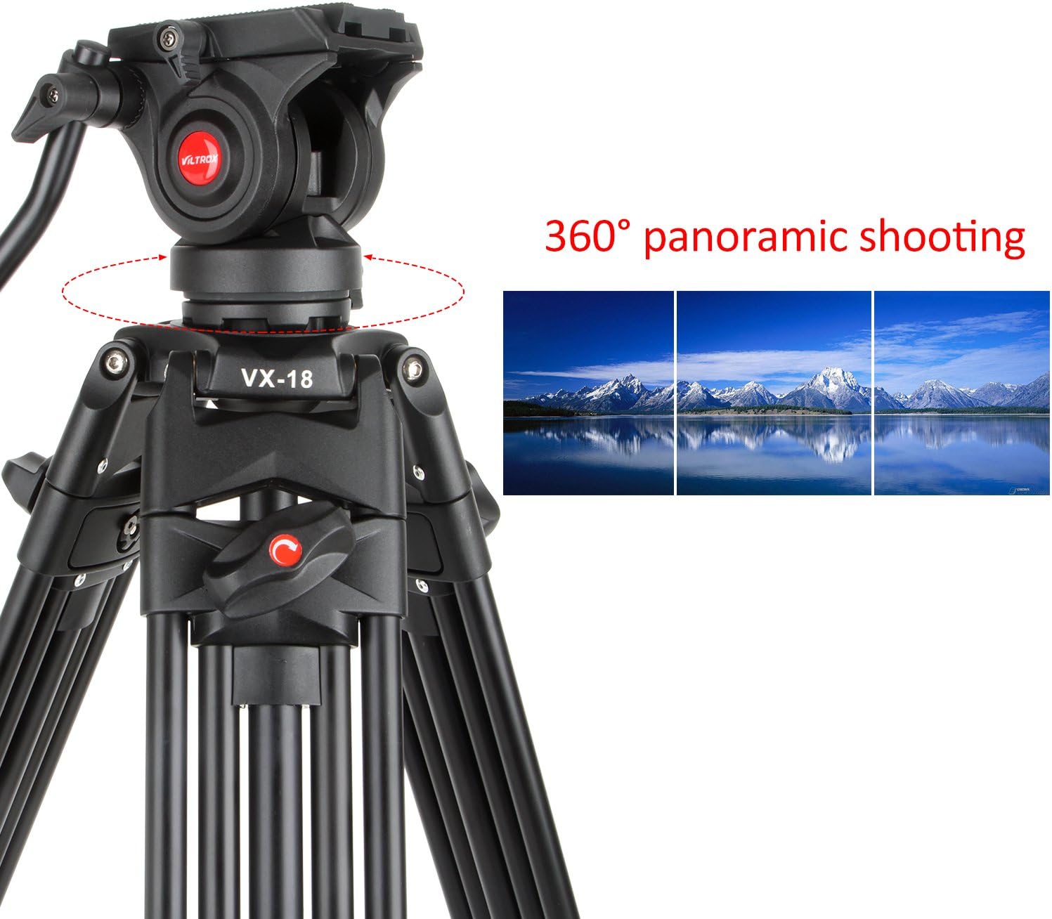VILTROX VX-18M Professional Aluminum alloy Heavy Duty Video Camera Camcorder Panorama Tripod with Fluid Drag Head for DSLR Video Recorder,188cm/74" inch - Image 5