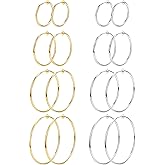 Magitaco 8 Pairs Clip On Hoop Earrings Stainless Steel Clip On Earrings for Women Fake Hoop Earring Spring Hoop Earring For Non-Pierced Ears