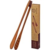 SarnThai Wood Tongs for Cooking, 12 Inch Handcrafted Teak Wood Toaster Tongs for Bread, BBQ, Meat, Salad, Pasta, Kitchen Serving