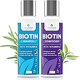 Biotin Hair Growth Shampoo and Conditioner Set - Sulfate Free, Deep Conditioner for Dry Damaged Hair - Made in USA (4 oz)