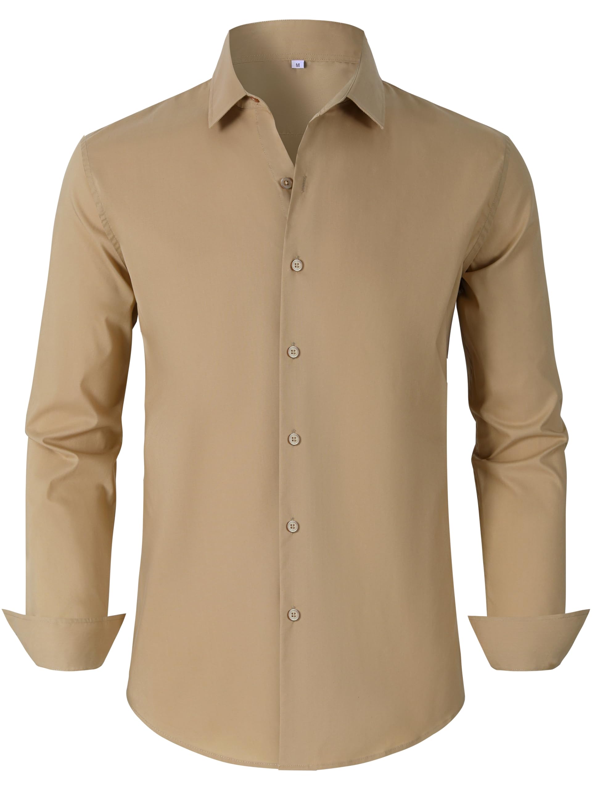 Photo 1 of BBIBBI Mens Dress Shirts for Men Long Sleeve Wrinkle Free Button Down Shirt Formal Business Casual Shirts Tan L