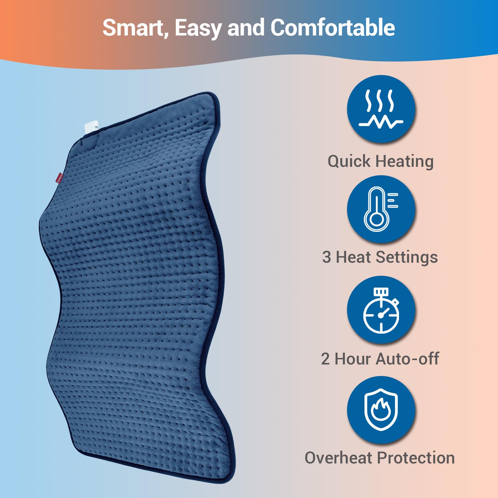 Comfytemp Heating Pad for Back Pain Relief, Extra Large Heating Pad XXL, Birthday Gifts for Women Mom Her Wife, 17''x 33'' King Size Electric Heating Pads for Period Cramps (Blue)