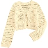 SHENHE Women's Tie Front Hollow Out Cover Up Summer Boho Knit Cardigan Crop Tops