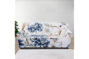 Cugasmaru Blue Flower Retro Couch Covers for 3 Cushion Couch Sofa Large Couch Cover for Dogs Washable Chair Covers for Living Room Anti Slip Couch for Bedroom (74.8"-90.6")