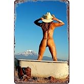 Sexy Wet Woman Hat Poster Hot Girl Moutain Bath Metal Tin Sign Wall Art Decor Plaque for Home Bar Club Bathroom Man Cave Garage 8x12 inch