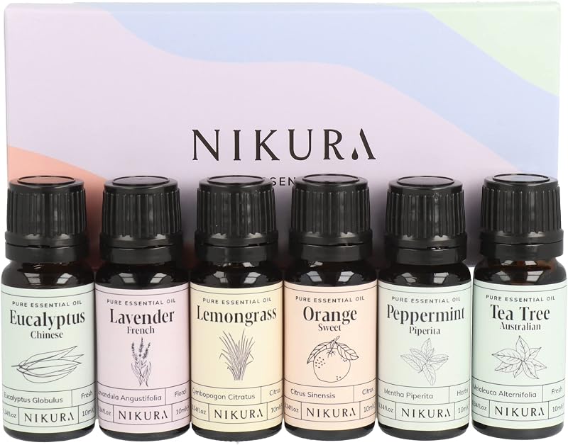 nikura Starter Kit Essential Oil Gift Set 6 x 10ml Eucalyptus Lavender