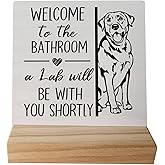 grapehiker Labrador Retriever Bathroom Wooden Desk Sign Decor, Gifts for Labrador Dog Lovers, Funny Lab Dog Wood Plaque Sign for Bathroom Washroom Restroom Shelf Counter Decorations