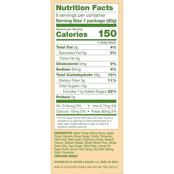 NATURE’S BAKERY OATMEAL CRUMBLE APPLE BARS, 1.41 OZ, 6 CT