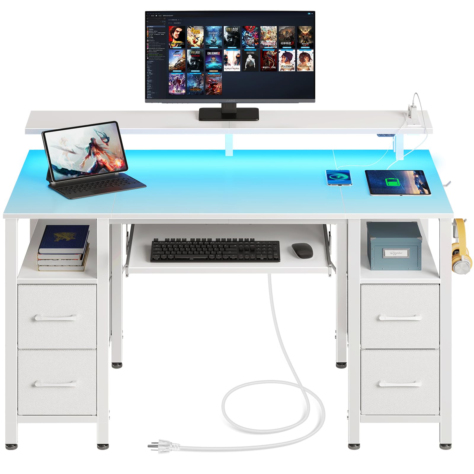 Seventable Computer Desk 47.2" with LED Lights