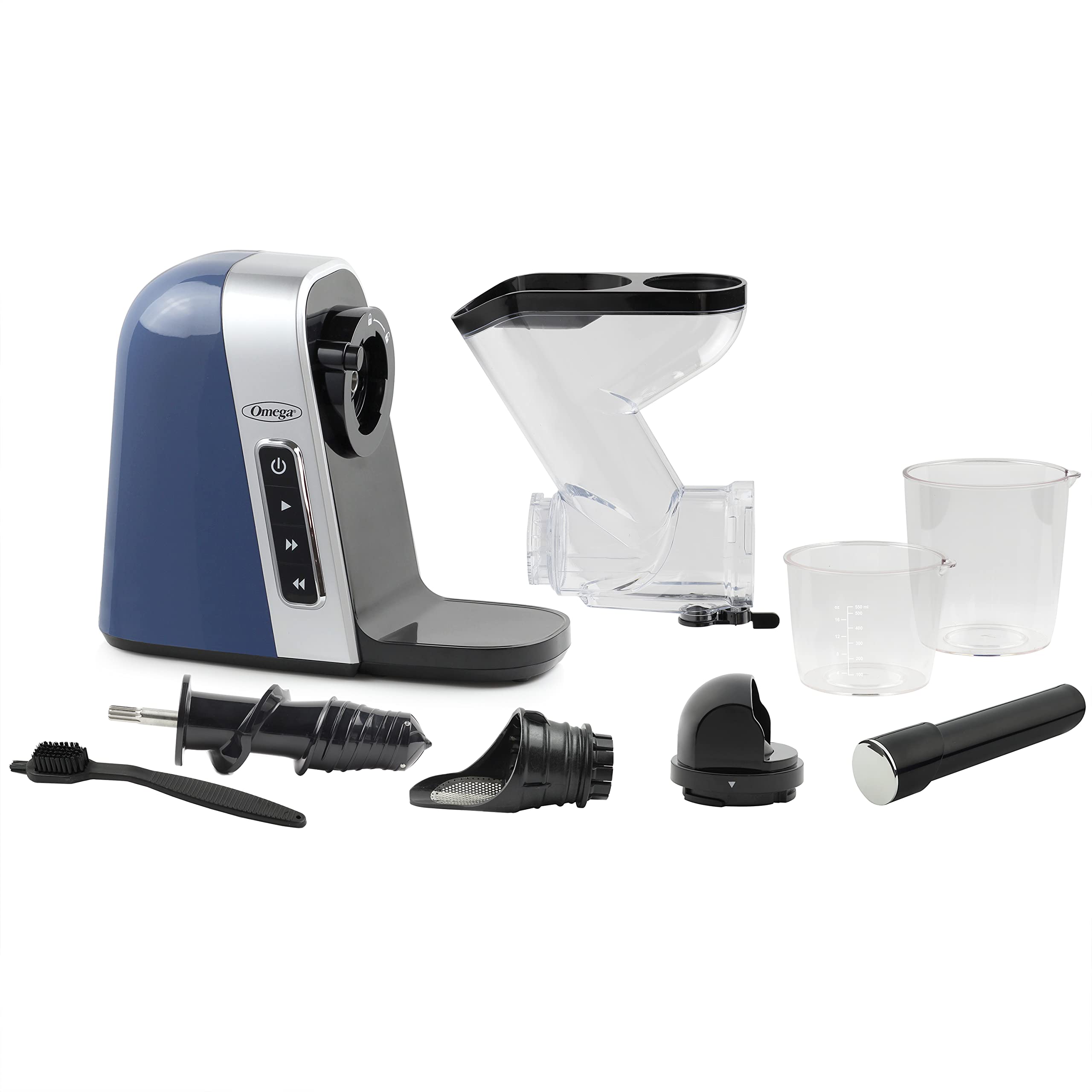 Omega Cold Press Juicer Machine, Vegetable and Fruit Juice Extractor, BPA Free, Slow Masticating High Juice Yield with Wide Mouth Chute, 200-Watt, Blue