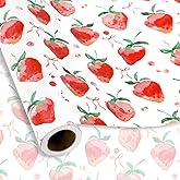 FYSUIMU Strawberry Bow Wrapping Paper -Mini Roll- 17 Inch x 32.8Ft Bowknot Gift Wrap Paper Art Paper for Coquette Baby Shower Birthday DIY Crafts