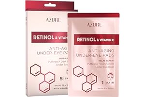 Azure Cosmetics Retinol & Vitamin C Anti Aging Under Eye Pads - Hydrating & Refreshing Eye Mask Patches - Reduces Fine Lines, Wrinkles, Dark Circles & Puffiness - Skin Care Made in Korea - 5 Pairs