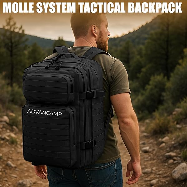 ADVANCAMP 45L MILITARY TACTICAL BACKPACK LARGE DAY PACK FOR MEN – MOLLE RUCKING ASSAULT RUCKSACK, HEAVY-DUTY WATER-RESISTANT BAG FOR HIKING, GYM, TRAVEL & OUTDOOR ADVENTURES – BLACK