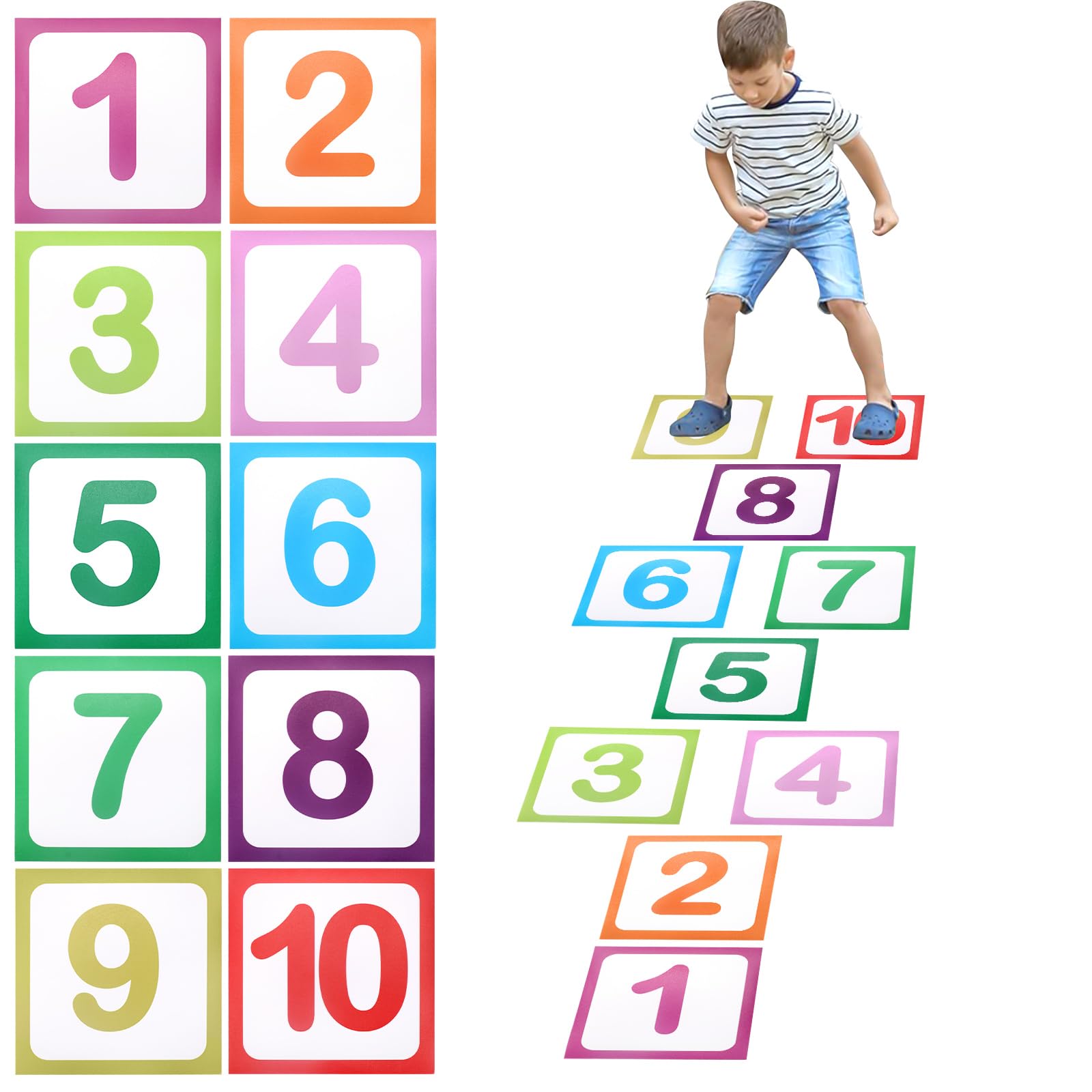 10 Pcs Number Floor Stickers Hopscotch Lattice Floor Stickers, 1-10 Numbers Wall Decals Floors Sticker for Classroom Bedroom Living Room (Multi)