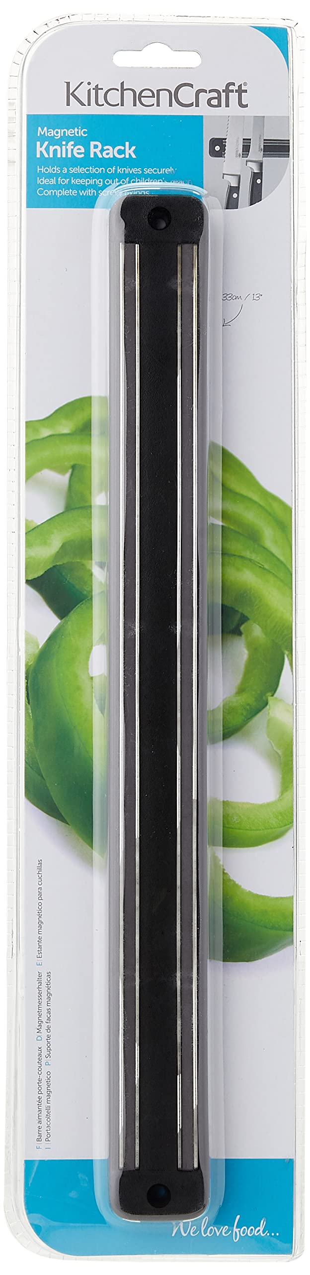 KitchenCraft Magnetic Knife Holder for Wall, Plastic, 33 cm, Grey