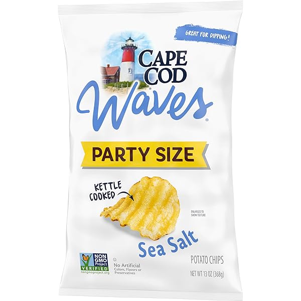 CAPE COD WAVES POTATO CHIPS, WAVY CUT SEA SALT KETTLE CHIPS, 13 OZ