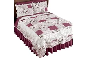 Collections Etc Hadley Floral Patchwork Reversible Lightweight Quilt, Burgundy, Full/Queen