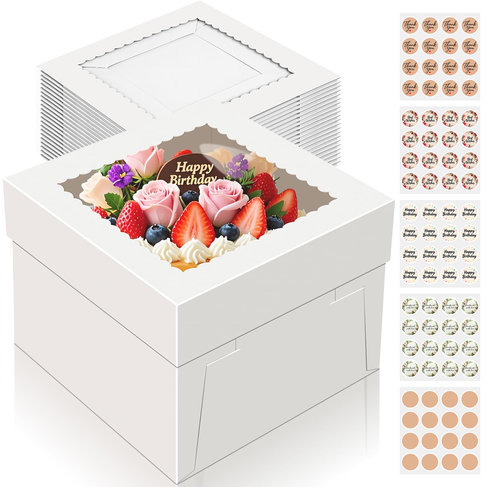 Photo 1 of 15 PCS Cake Boxes 12 Inch, 12x12x8 Tall Cake Box, 12 Inch Cake Box with Window, White Bakery Boxes, Large Baking Boxes, Cajas Para Pasteles, 12x12 Cake Boxes for Birthday, Wedding, Party, Business